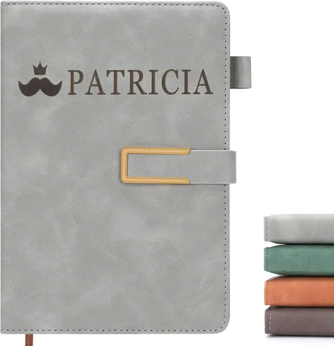 Vista 2 de Diario de cuero personalizado, gris, 7 diseños a medida, cuaderno para mujeres, hombres, diarios personalizados para escribir, diario para niñas