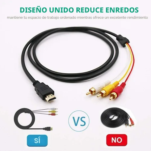 Vista 2 de Cable HDMI a RCA, 1080P 5 pies/4.9 ft HDMI macho a 3-RCA Video Audio AV Cable Adaptador Transmisor para TV HDTV DVD