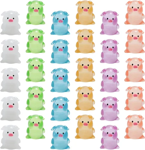 Vista 9 de Exasinine 30 figuras de cerdito en miniatura luminosas y pequeñas estatuas de cerdito para decoración de pasteles, manualidades, decoración