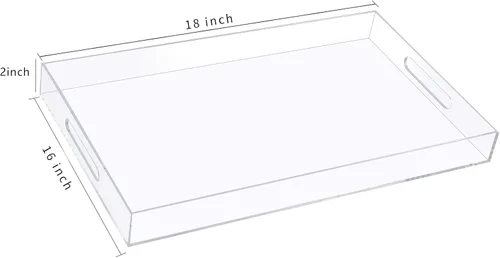 Vista 2 de Bandeja de servir de acrílico transparente de 18 x 16 pulgadas con asas, bandeja otomana extra grande, bandeja decorativa a prueba de derrames, mesa