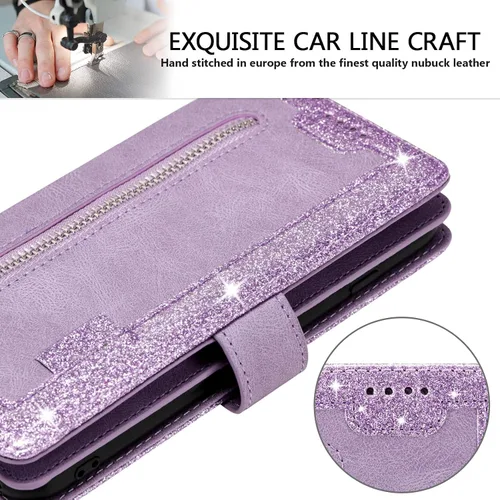 Vista 6 de UEEBAI Funda tipo cartera para Samsung Galaxy A53 5G, retro 9 ranuras para tarjetero, bolsillo con cremallera, cierre magnético, función atril