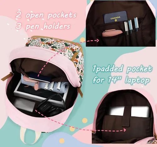 Vista 4 de Leaper Mochila escolar linda para niñas: bolsas de lona Kawaii para niñas de 10 a 12 años - Mochilas de viaje para laptop para adolescentes