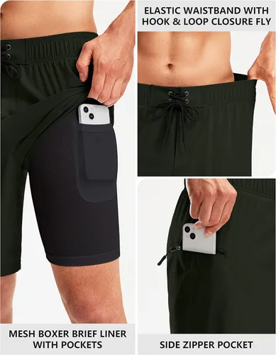 Vista 4 de Pinkbomb Traje de baño para hombre con forro de compresión de 9 pulgadas, secado rápido, pantalones cortos de natación para hombres con bolsillos