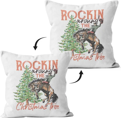 Vista 2 de Decoración navideña occidental: fundas de almohada de 18 x 18 pulgadas para dormitorio y sofá, decoración de árbol