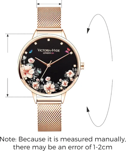 Vista 2 de VICTORIA HYDE Relojes de cuarzo para mujer, esfera floral con correa de malla de acero inoxidable, correa de cuero auténtico, impermeable, reloj