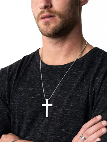 Vista 3 de Bestyle Collar de cruz simple para hombre, cadena de acero inoxidablenegrooro para hombres con colgante de cruz, regalos de bautismo religioso