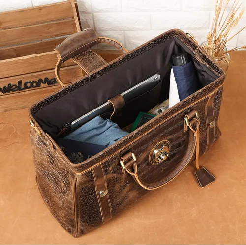 Vista 3 de Polare - Bolsa de lona elegante para hombre, 21 pulgadas, de piel de vaca, para viajes, Marrón