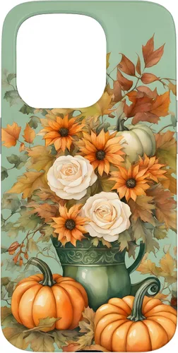 Vista 14 de Vintage Autumn Flower Fall Pumpkin Teal Case for iPhone 17