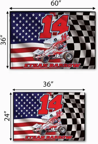 Vista 6 de Sprint Car Racing - Foto personalizada, nombre y número de carreras de bandera estadounidense a cuadros para amantes de las carreras de pista