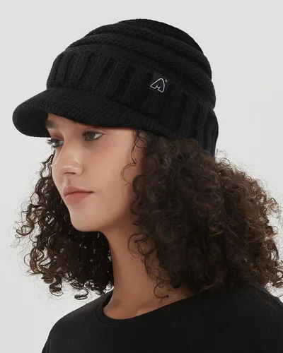 Vista 2 de Hat Hut Gorros de invierno para mujeres y hombres, con forro de satén, gorro de invierno para mujer, gorro con visera de ala