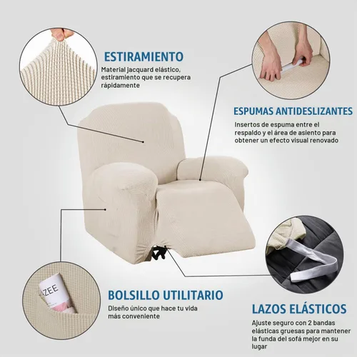 Vista 2 de H.VERSAILTEX Funda reclinable superelástica Fundas reclinables para sofá Funda reclinable para silla Forma ajustada Fundas antideslizantes Beige