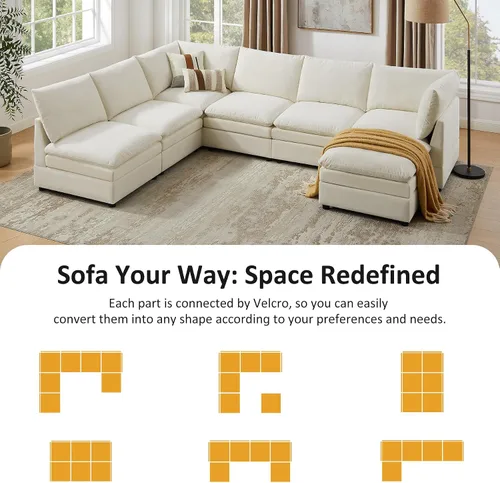Vista 3 de VANOMi Sofá modular Cloud de 98 pulgadas para sala de estar, sofá cama moderno de gran tamaño con asiento profundo, otomana de cojín grueso de doble