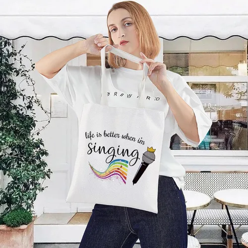 Vista 4 de LEVLO Bolsa de maquillaje cosmética para cantar, regalo para amantes de la música, la vida es mejor cuando estoy cantando maquillaje con cremallera
