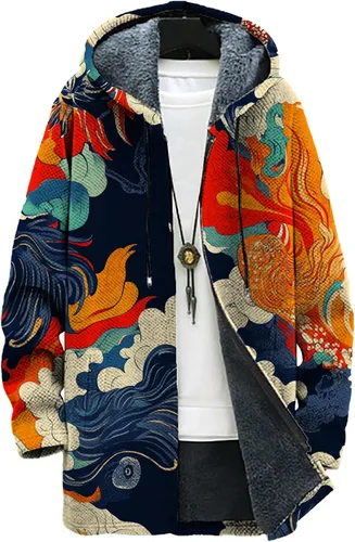 Vista 35 de Mens Hooded Cardigan Japanese Art Zip Up Long Sleeve Sweater Hoodie Dragon Print Coat with Pockets