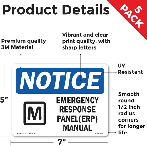 Vista 2 de Emergency Response Plan (ERP) Manual With Symbol OSHA Notice Vinyl Decal Label 7 Inch x 5 Inch - 5 Pack