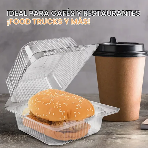 Vista 6 de 100 Piezas Recipientes de Plástico Transparente para Llevar, Recipiente Desechable Tipo Almeja para Postres con Tapa, para Ensaladas, Pasta