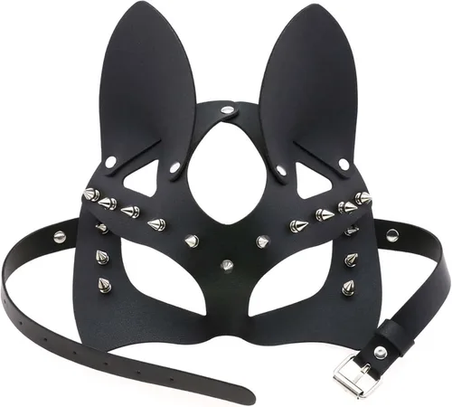 Vista 7 de Seglorwy Máscaras de cuero para disfraz de conejo, zorro, gato, mujer, máscara sexy de piel sintética para fiesta de máscaras, Halloween, cosplay
