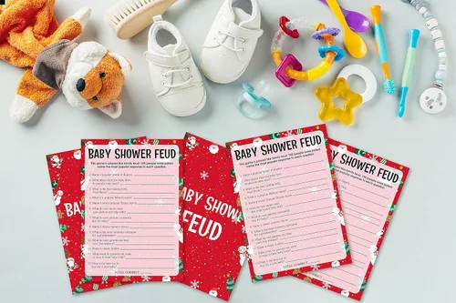 Vista 4 de Tarjetas de juego para baby shower, juego de peleas de baby shower, tarjetas de fiesta de Navidad para adultos neutros de género, juego de 30