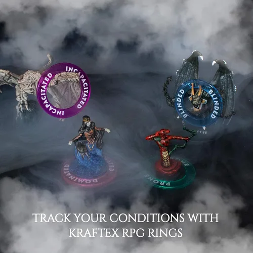 Vista 2 de Kraftex Anillos de condición DND [96 piezas]: Accesorios para Dungeon Masters para rastrear efectos de hechizos. Marcadores de condición Los