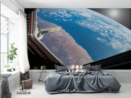 Vista 12 de Niwo ART - Mural de pared Astronauts Explorando Asteroid Spaceship B, Universe Papel tapiz autoadhesivo grande autoadhesivo (64 x 96 pulgadas)