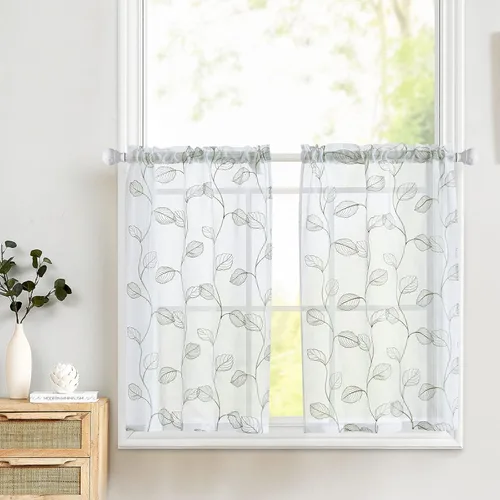 Vista 10 de Valance Cenefa de cocina con diseño bordado de hojas
