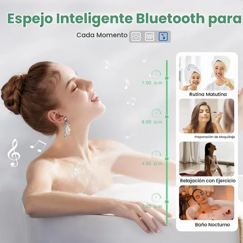 Vista 3 de SBAGNO - Espejo de baño LED de 40 x 28 pulgadas con marco negro, altavoz
