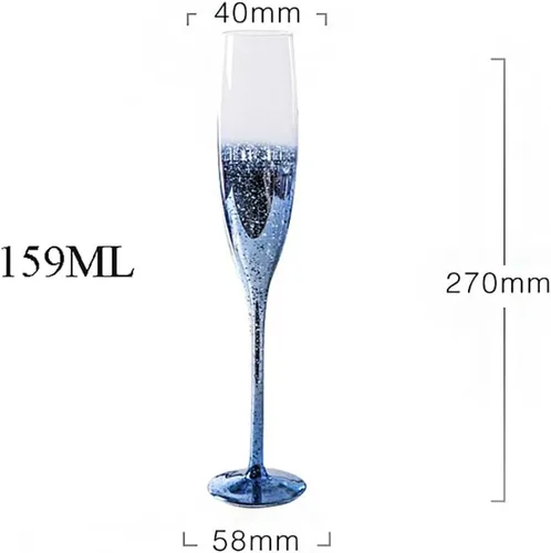 Vista 3 de Juego de 2 copas de vino de cristal azul, copas de cielo estrellado para boda y champán (2, flauta de champán, cielo estrellado azul)
