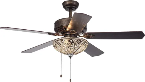 Vista 3 de Gliska - Ventiladores de techo iluminados de bronce rústico de 52 pulgadas con pantalla de cristal