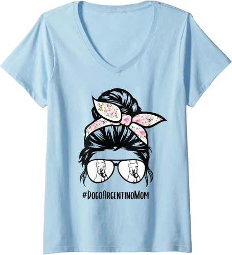 Vista 4 de Dogo Argentino Dog Mom - Gafas de pelo desordenadas con cuello en V para mujer, Negro