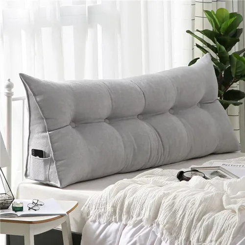 Vista 9 de Almohada triangular de lectura para reposo en cama, cojín grande para cabecero, respaldo largo, almohada de cuña con funda extraíble y dos bolsillos