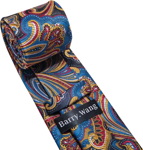 Vista 183 de Barry.Wang - Juego de corbata de seda para hombre, diseño de cachemira, pañuelo y gemelos de bolsillo