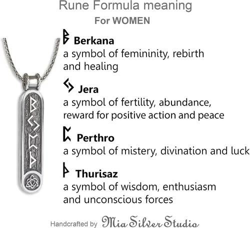 Vista 26 de Viking Rune Formula Pendant Necklace for Men Women - 925 Sterling Silver - Norse Nordic Celtic Jewelry - Runes Protection Amulet - Matching