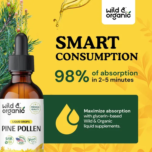 Vista 4 de Wild & Organic Tintura de polen de pino, antioxidante y apoyo inmunológico, gotas de extracto de polen de pino, suplemento líquido vegano, sin