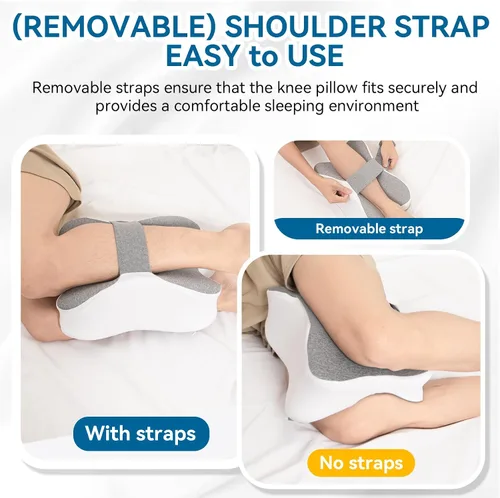 Vista 4 de Almohada larga de rodilla para personas que duermen de lado entre las piernas, almohada de espuma viscoelástica para dormir de lado con correa