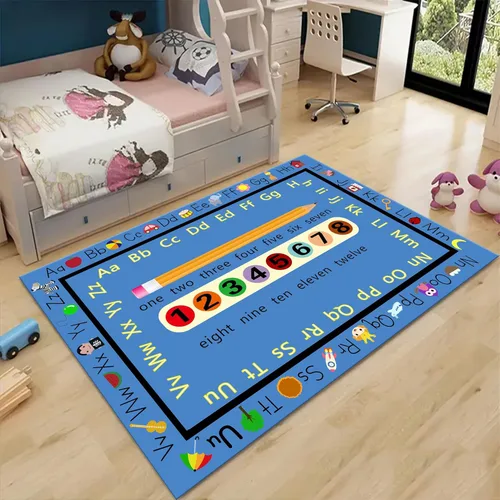 Vista 9 de Alfombras de área para niños, 3 x 4 pies, alfabeto, números y formas, alfombra de aprendizaje educativa para niños para sala de juegos, sala