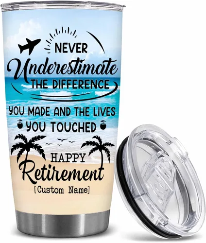 Vista 10 de WHIDOBE Regalos de jubilación personalizados para mujeres, vaso de 20 onzas con nombre personalizado, libre de jubilados y fabuloso, regalo