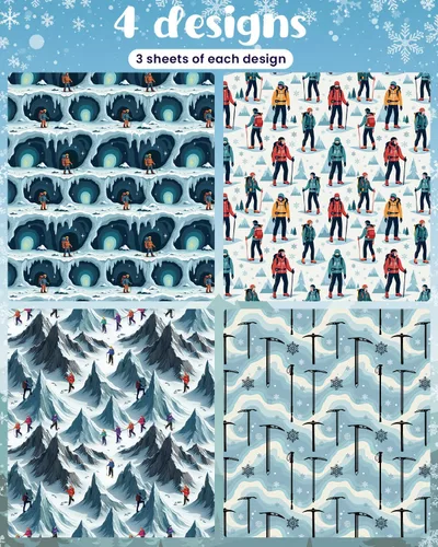 Vista 3 de Pineraap 12 hojas de papel de regalo de senderismo glaciar, hacha de hielo, montañero, papel de regalo para excursionistas, amantes de la aventura
