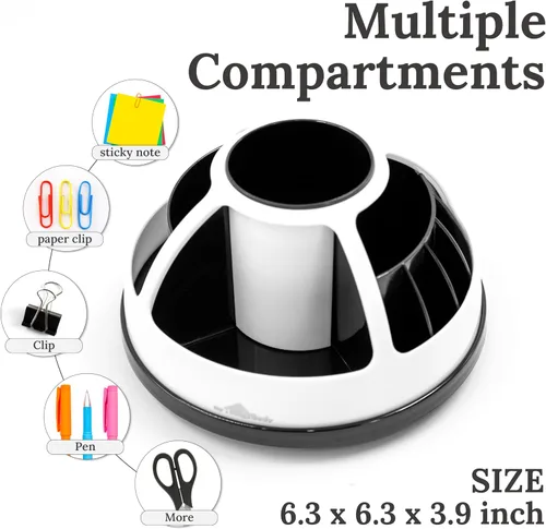 Vista 3 de myHomeBody Organizador de bolígrafos para escritorio, suministros de oficina, rotación de escritorio, compartimentos, redondo negro