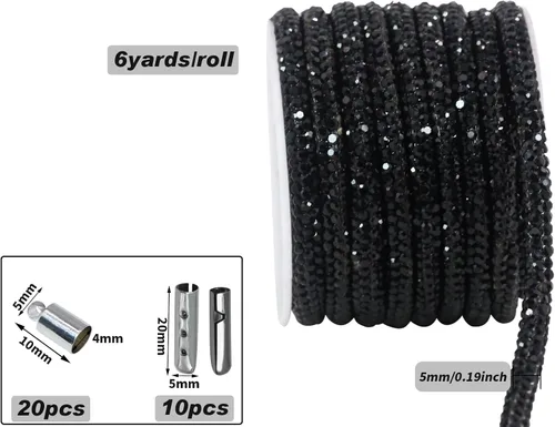 Vista 3 de Cuerda de purpurina con strass de 6 yardas, 0.17" de ancho, cordones brillantes para zapatos, ideal para hacer joyería DIY