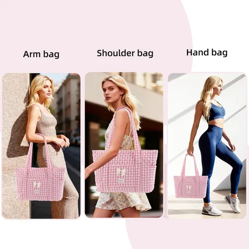 Vista 7 de Two Sets of Quilted Gingham Tote BagsBlack&Blue