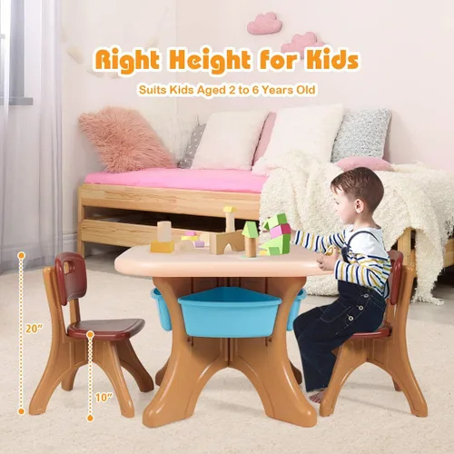 Vista 8 de Costzon, juego de mesa y 2 sillas para niños, para arte con cubos de almacenamiento desmontables, fuerte capacidad de carga, livianos, muebles