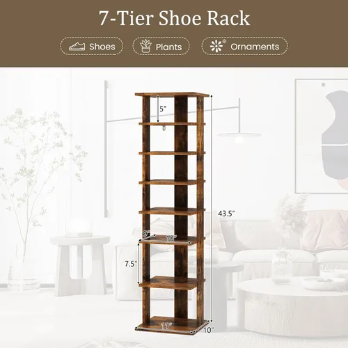 Vista 5 de HOMGX Zapatero vertical de 7 niveles, almacenamiento de zapatos alto y estrecho con estantes extraíbles, organizador de torre de zapatos que ahorra