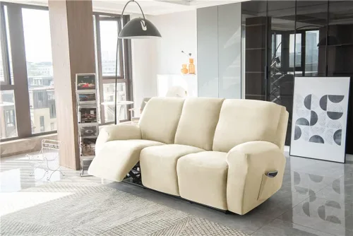 Vista 3 de Funda elástica para sofá reclinable, fundas de terciopelo para sillas reclinables de 3 cojines, 8 piezas, fundas protectoras para muebles