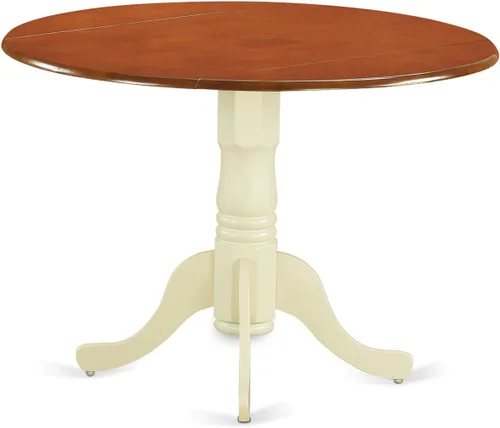 Vista 4 de East West Furniture DLIP3-BMK-W Juego de mesa y sillas de cocina de 3 piezas contiene una mesa de comedor redonda con gotas y 2 sillas de comedor