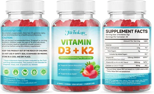 Vista 9 de Vitamin D3 K2 Gummies 5000IU Sugar Free Supplement, 60 Count