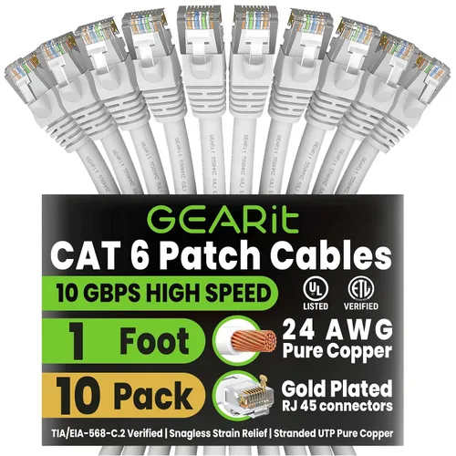 Vista 16 de GEARit Cables de conexión Cat6 Cat 6 Cable Ethernet de 1 pie 10 unidades Negro