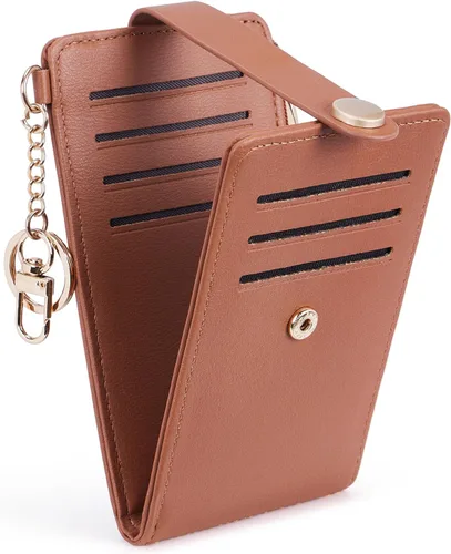 Vista 29 de POIUGOYA Billetera delgada para mujer, con bloqueo RFID, plegable, tarjetero con cremallera y bolsillo para monedas, ventana para identificación