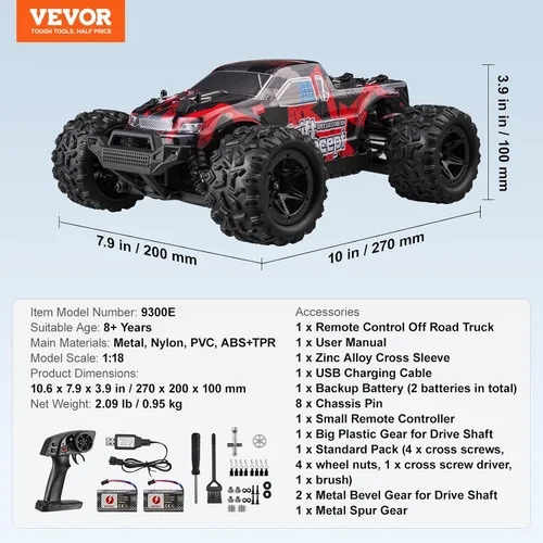 Vista 8 de VEVOR Auto de control remoto a escala 1:18 para adultos, 22.4 mi/h de alta velocidad, todo terreno, impermeable, IPX4, eléctrico, 4WD, todoterreno