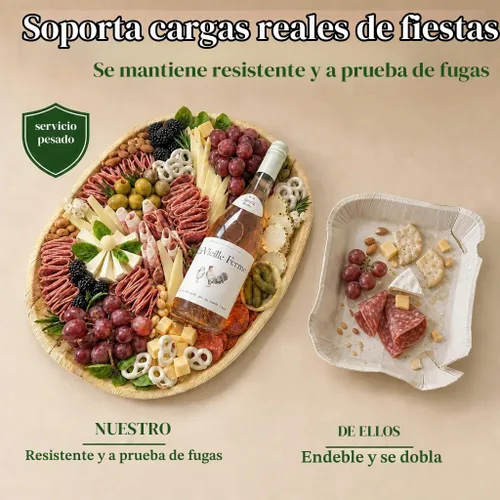 Vista 5 de Bandejas de bambú desechables de 17 x 12 pulgadas (10 piezas) Platos de bambú para servir, tableros desechables, vajilla ecológica para bodas
