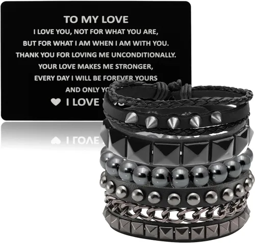 Vista 8 de Eigso Juego de 4 pulseras de cuero punk, con tachuelas de roca para hombres y mujeres, estilo retro, clásico, con pinchos, de metal, para hombre